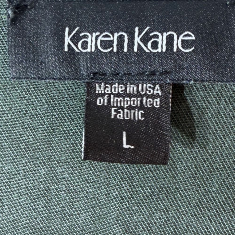 Karen Kane Womens L Olive Tencel Draped Jacket Raw Edge Open Front Made USA - Picture 4 of 9